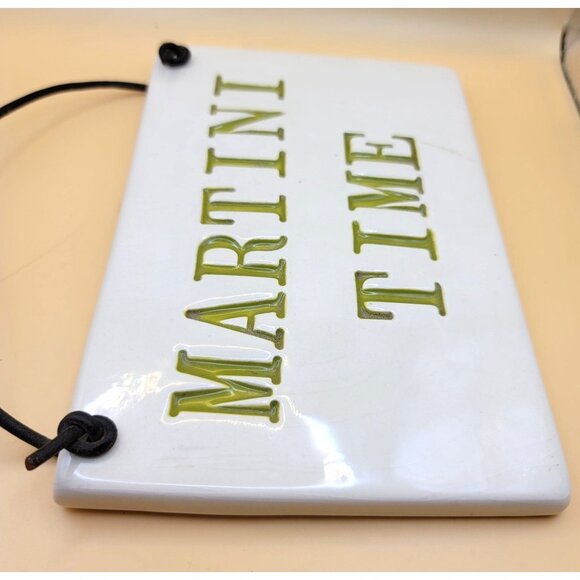Ceramic Martini Time Hanging Sign Ora Sterling Plum Foolish Cord Hanger jj3555 - Picture 3 of 6